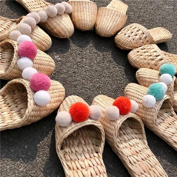 Wrap regalo personalizzato Messico pom pons paglia di sandali da spiaggia greco da donna pantofole con filo per capelli per la moda per vacanza