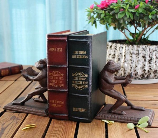 2 Stücke Gusseisen Frosch Bookenden Buch endet Antique Metal Bookend