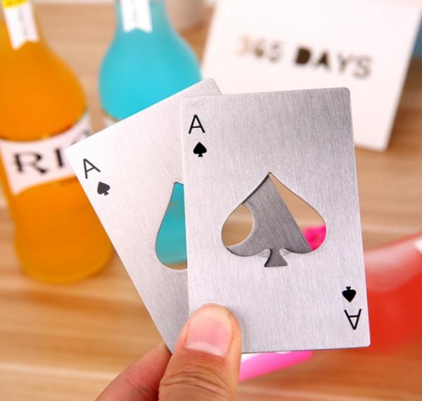 Creative Poker Card Bier Flaschenöffner -Bar -Werkzeuge Soda Flaschen Opener tragbarer haltbarer schwarzer Silber -Spades spielen Kartenöffner DH126517571