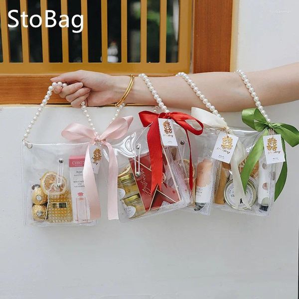 Geschenkverpackung Stobag Hochzeitsbox transparente PVC -Tasche mit Perlenhandbandverpackung Brautsouvenirs Süßigkeit Snack Geburtstagsfeier Supply