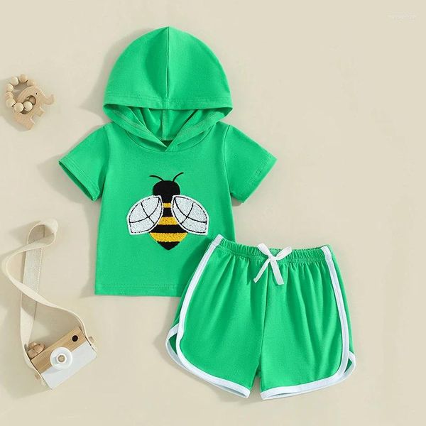 Set di abbigliamento per bambini per bambini abbigliamento estivo ricamo d'ape manica corta con cappuccio