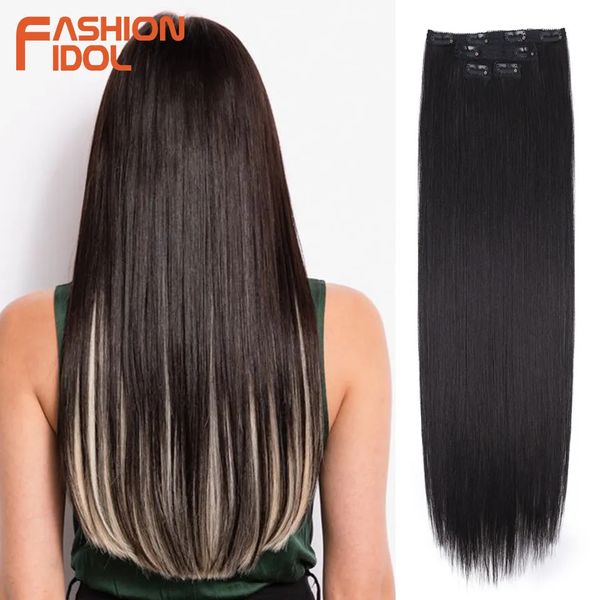 Moda Idol 8 Clipes no cabelo S Penteado longo e liso loiro 60 cm Sintético natural Uso de cabelo para mulheres 240428