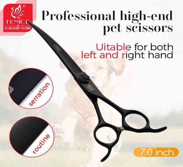 Fenice Professional 7 polegadas Corte curvo Blade com tesoura de petinho de pelúcia para cães tesouras makas tijeras 2201101755973