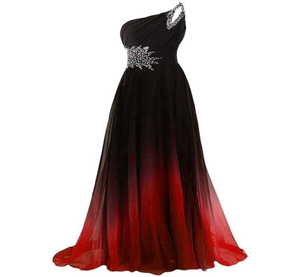 Vestidos de baile de chiffon gradiente de um ombro Spark de miçangas de lantejoulas de lantejoulas longa ombre noite