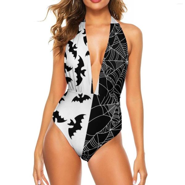 Swimwear's Swimwear Black Bat Swimsuit Sexy Web sexy Stampare due tono monopezzo donna spingere su costumi da nuoto v NERCO monokini personalizzato