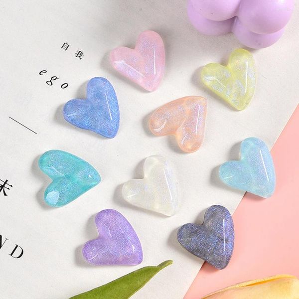 Dekoratif Figürinler 10pcs 22x21mm Glitter Heart Serisi Reçine Düz Geri Saç Scrapbooking için Diy Takı El Sanatları Dekorasyonu