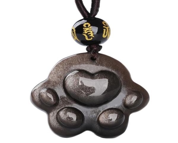 Locket Natural Obsidian Cat Claw Necklace Ciondolo a forma di pietra nera a forma di mano Lucky Amulet Regalo unico5048639