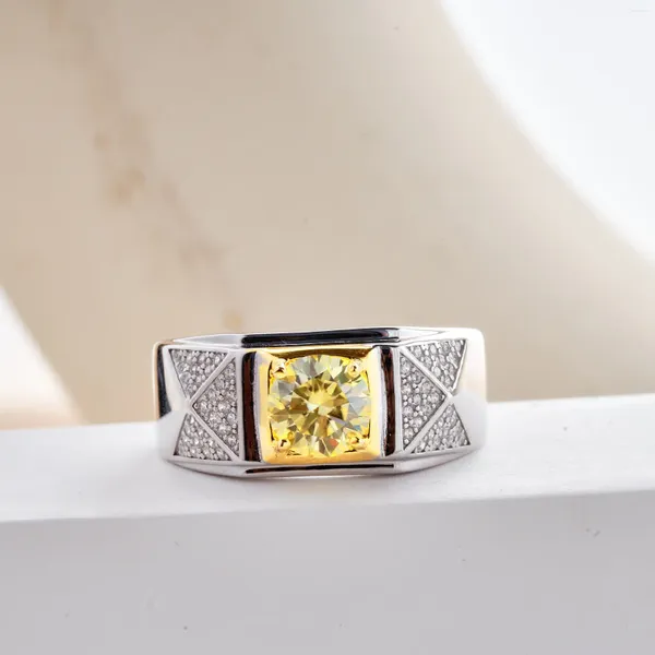 Anelli a grappolo 1 Real Lemone Giallo Moissanite per uomini Donne Moissanita Gemstone S925 Silver Gioielli Fine Pass Diaomond GRA