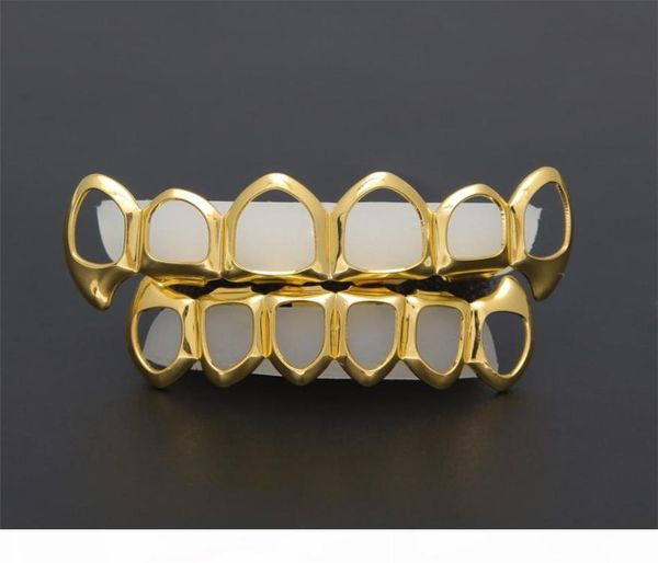 NUOVO HIP Hop Hop Custom Fit Grill Six Hollow Open Gold Mouth Grillz Capsth Colow Couch con denti da vampiro in silicone Set8005137