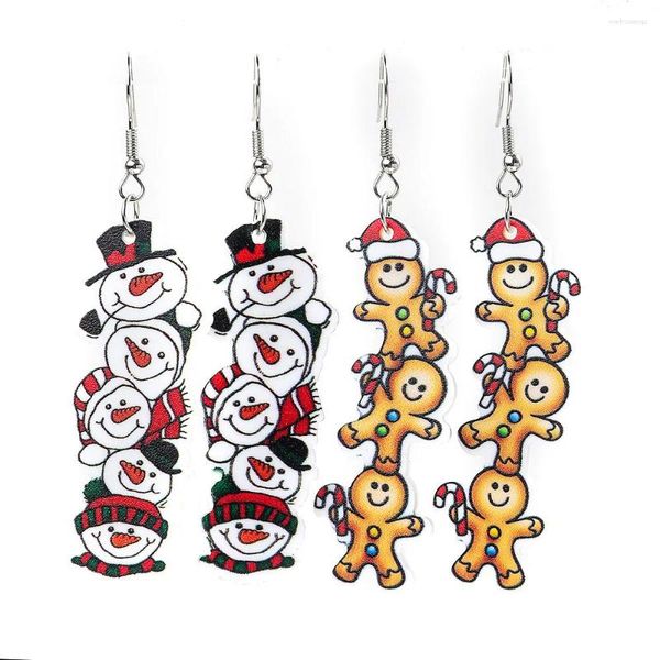 Orecchini a pennaglie regalo di Natale Hat Chango Snowman Long Acrilic Crop per donne Funny Cartoon Gingerbread Man Earring Earring di Natale Gioielli