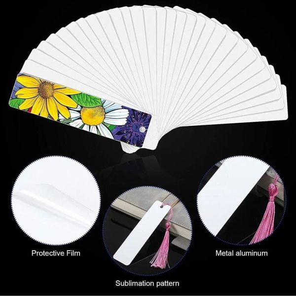 UPS Großhandel Großhandel Sublimation Lesezeichen Blanks Doppelseiten druckbare Aluminiummetall -Massen -DIY -Lesezeichen mit Loch und Quasten Z 5.3