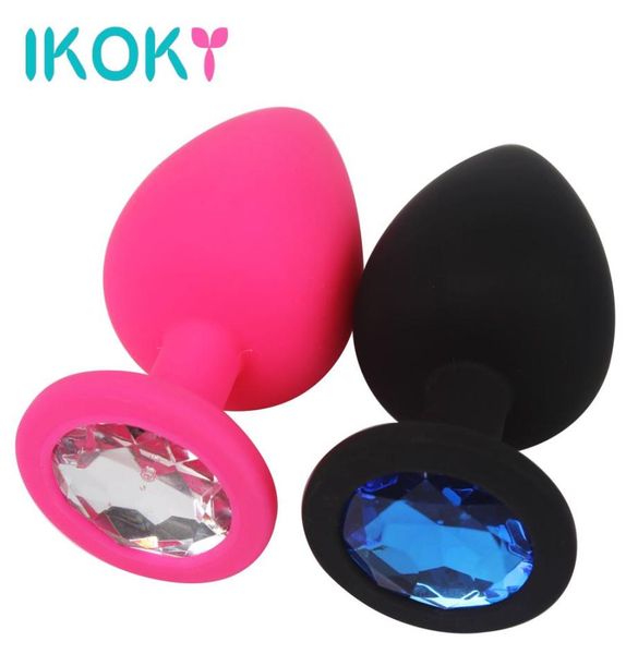 Ikoky shinestone butt plug massageador massageador erótico brinquedos sexuais para homens Mulheres produtos adultos de adultos plug plug silicone tube s m l q2268721