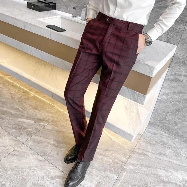 Ternos masculinos Brand Stripe Plaid Casual Pants Men Four Seasons Alta qualidade Business Troushers