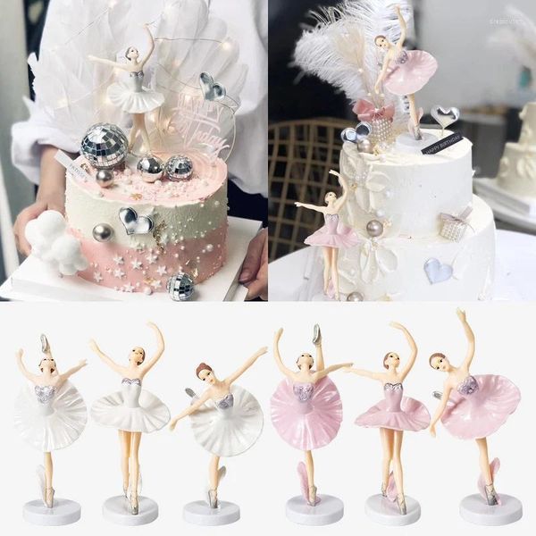 Figuras decorativas 3 PCs Ballet Girl Cake Toppers com Base Miniatura Feliz Toys Playset Decoration XQMG