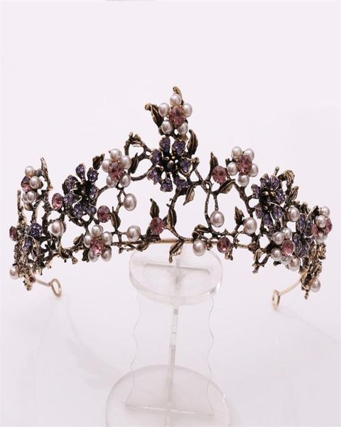 Pérolas de cristal roxo preto vintage pérolas de pérolas de noiva Tiaras Crown Diadem Veil Tiara Wedding Hair Acessórios 2107018970209