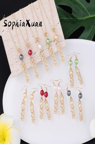 Серьговые ожерелье Sophiaxuan Hawaiian Samoa Plumeria Flower Geometry Set Woman Polynesian Pendants Ожерелья для женщин 20212873034