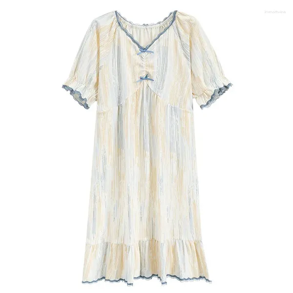 Abbigliamento da donna Summer Est Cotton Sleep Sleep Sleep Oil Painting Style Mid Long Long One Piece Abito da notte per le donne