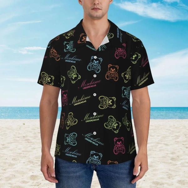 Camicie casual maschile stampare orso neon camicia hawaiane Beach Beache