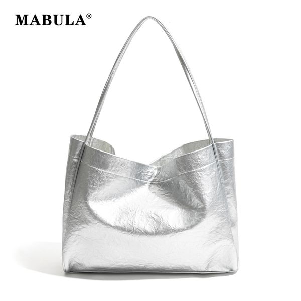 Mabula Silver Fashion Square Woman Borse Borsa Solido colore PU in pelle elegante per spalla per laptop grande per laptop 2 pc set femmina borsetta 240429