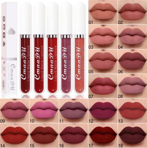 CMAADU 18 Lipgloss Farbe Matt flüssiger Lippenstift wasserdichte natürliche lange letzte Velvetinen Make -up Lipgloss2044632