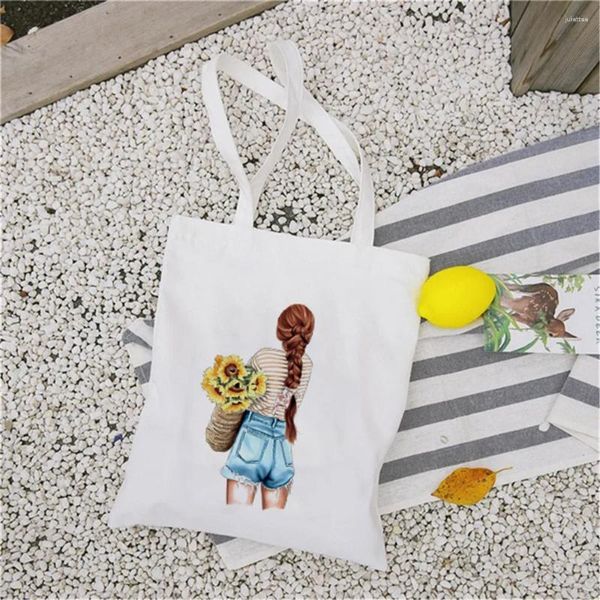 Bolsas de compras feminina eco compra de compras para compras de compra de moda branca de ombro casual praia praia saco de sacola simples