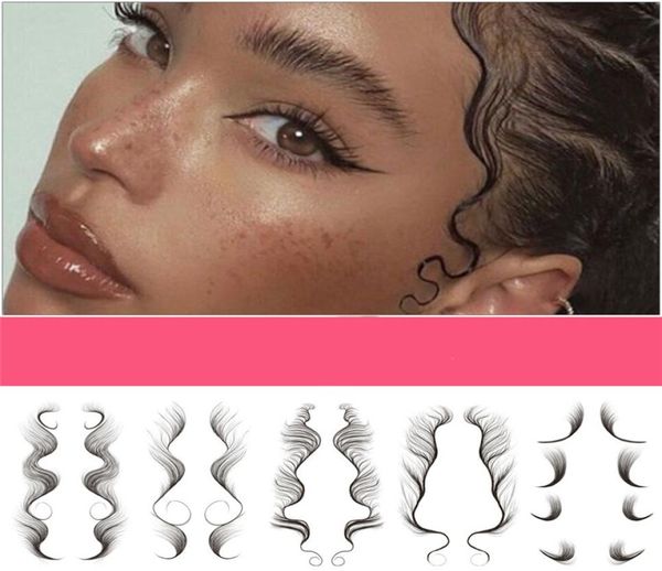 Mulher falsa bebê Bordas de cabelo encaracoladas Tattoo adesivo Diy Natural Temporário Temporado Impermeável Racha de Makeup Ferramenta Estilos de Tail