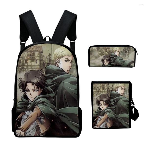 Backpack Cartoon Attack Attack on Titan 3pcs/Set 3D Print School StudentBag BookBag Laptop Daypack Spall Gake Case