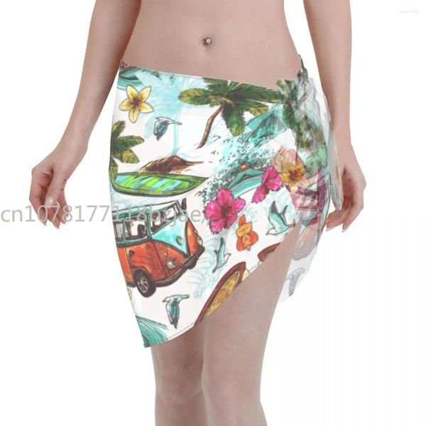 Hawaii Summer Surf Holiday Holiday Tropical Sexy Mulheres Cobridas Enrolam Chiffon Swimwear Pareo Sarong Sarong Beach Wear Saias de maiô