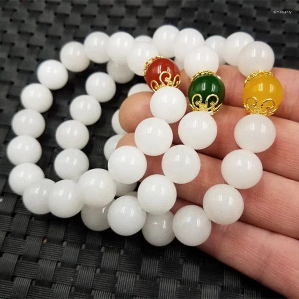 Strand 12mm White Jade Beads Bracelet Wholesale