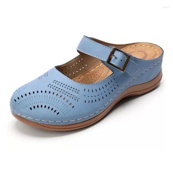 Slippers Summer Woman 2,5cm Plataforma 5 cm de altura salto vintage fenty beleza grande tamanho grande escavando escorregadores de praia azul royal