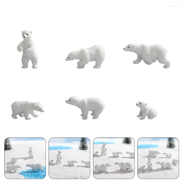 Gartendekorationen 6 PCs Mini Polar Bären Dekoration Miniatur Tier Figur Spielzeug weißes Schmuck Modell