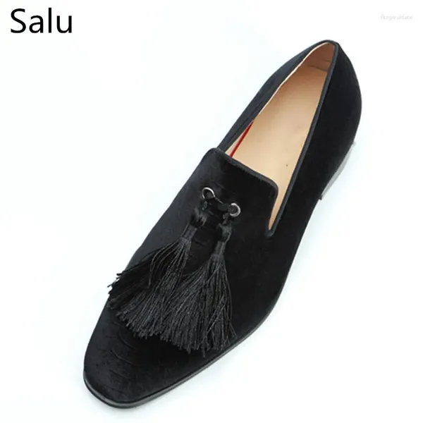 Sıradan Ayakkabı Salu Sreeet Style Siyah Süet Erkekler Tassel Loafers Smoking Flats Parti Elbise Üzerinde Kayma