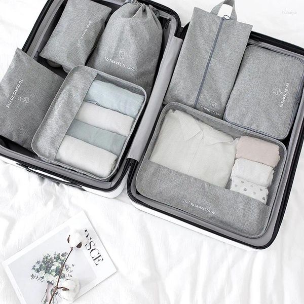 Duffel Bags Packing Cube 7pcs/conjunto de mala rosa Saco de armazenamento para roupas para mulheres Roupa Bolsa de bagagem portátil à prova d'água