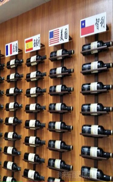 Eisenwandmontageweinhalter Europeanstyle Tilted Straight Wine Rack Rotwein Champagner Flasche Display Ständer Rack Veranstalter New1121111