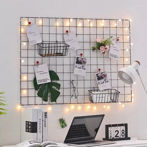 Placas decorativas 2/1pcs Ins casas decoração de parede de ferro Iron Grid Decor Frame Rack Exibir caixa de armazenamento de arte Organizador do suporte da prateleira