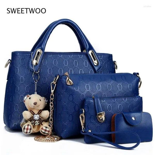 Totes Fashion 4pcs/Set Women Bag Pu Leder Luxus Designer -Taschen Handtasche Messenger Schulter Brieftasche