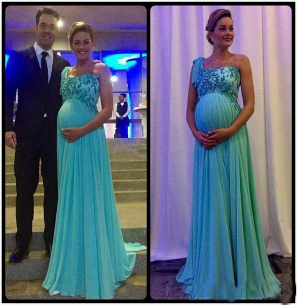 2019 Cheap chiffon maternity baile vestidos de apliques lantejas de um ombro em império de ombro longos vestidos de noite para mulheres grávidas2682380