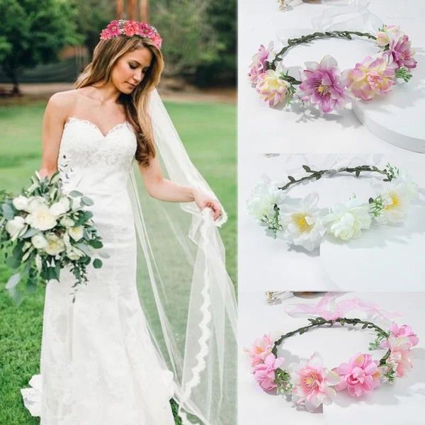 Dekorative Blumen elegante Kinder Blumenreben Stirnbänder Mädchen Krongirlande Braut Hochzeit Haare mit Band Blumenkranz Kopfschmuck