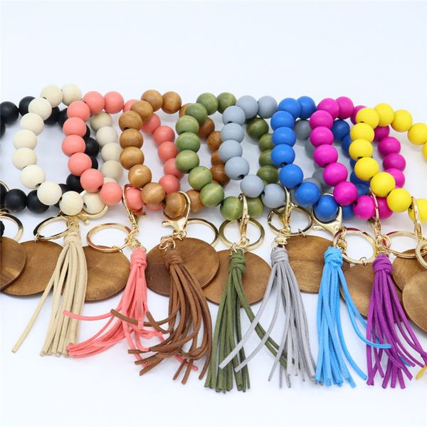 Talchio del bracciale in perline di legno Disco vuoto Tassel Dastino Pendante Pure Multicolor Opzionale 9 Colori