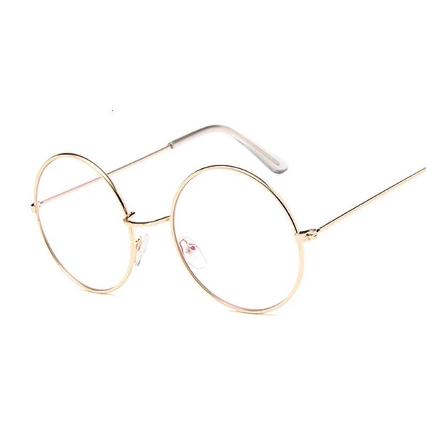 Bicchieri rotondi vintage Lens Fashion Gold Metal Frame ottico Uomini da donna Falso 240423