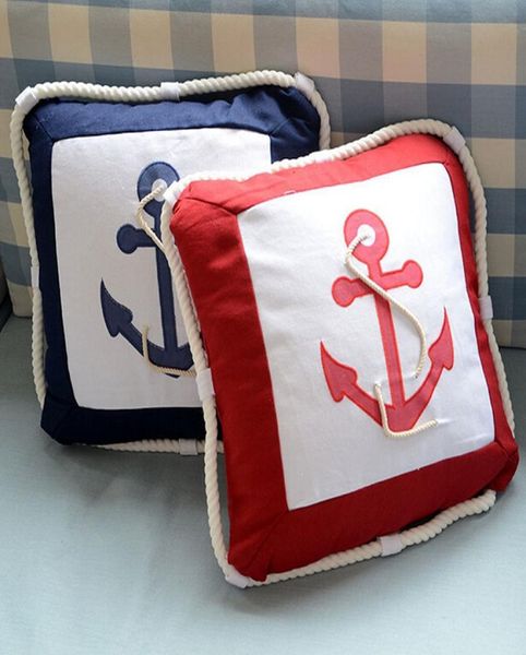 Travesseiro de travesseiro inteiro 40 40cm Mediterrâneo Remado ancoragem Barco de vela de travesseiro de almofada de tela cobrindo almofadas de travesseiros em casa do escritório6253377