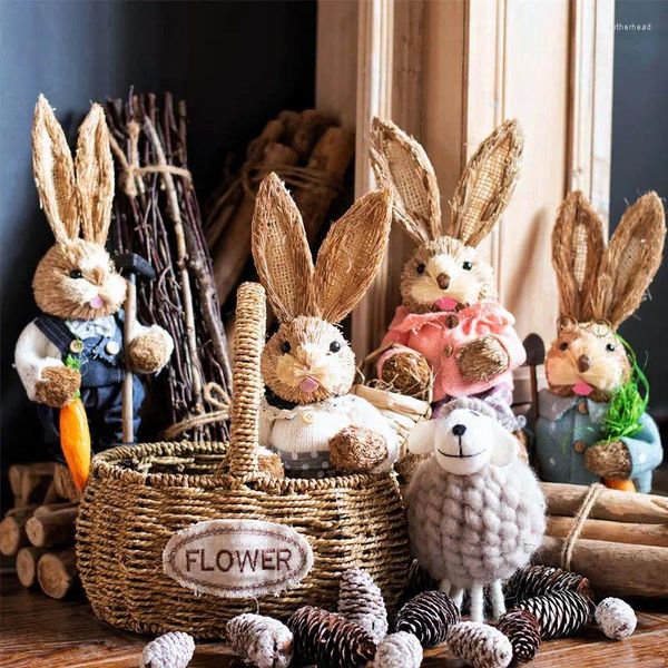 Figurine decorative Ornamento di paglia di Pasqua Ornamento creativo Figurina in piedi Figurina Casa dei conigli domestici