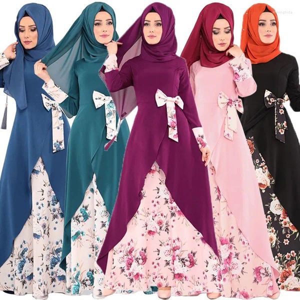 Ethnische Kleidung Vintage gedruckte muslimische Frauen Abaya Long Maxi Kleider Türkei Dubai Islamische Party Ramadan Kleid Femme Robe Robe Vestidos