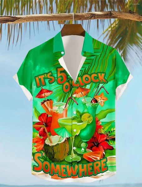 Camisas casuais masculinas são 5 horas em algum lugar do Parrot Resort Hawaiian 3D Impresso camisa de camisa com manga curta