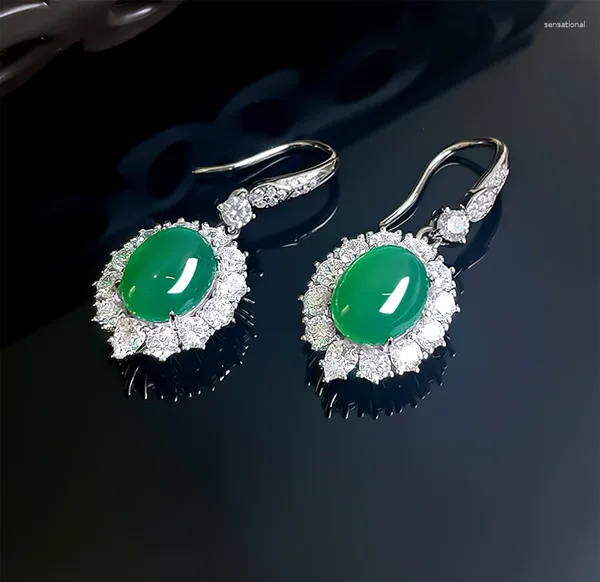 Dangle Ohrringe Chinesische Stil Grüne Chalcedony Egge-förmiges Sterling Silber Eingelegtes vielseitiges Design mit speziellem Interesse für Mutter