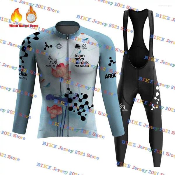 Racing Sets 2024 Novo Nordisk Winter Cycling Jersey Set Fleece Manves MTB ROPA ROPA ROPA ROPA ROPA ROPA