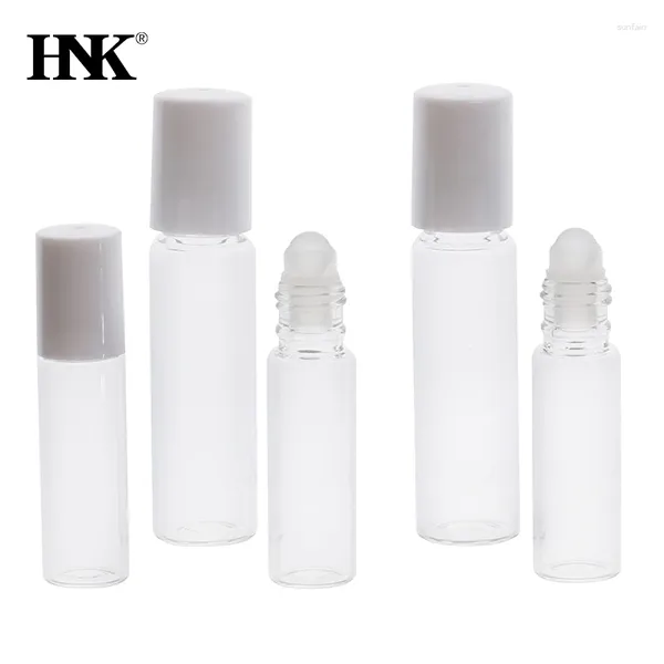 Bottiglie di stoccaggio 5pcs 5 ml/10 ml rullo di vetro svuoto bottiglia limpida con rotolo su sfera olio essenziale per olio trasparente tubo trasparente