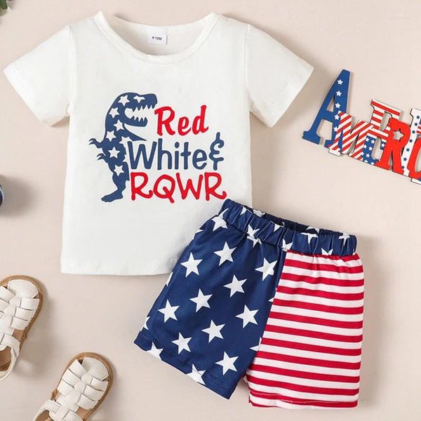 Roupas Define as crianças de verão para menino de ternos de algodão com letras Independence Day Kids Sleeve Sleeve calça roupas 3m-2y