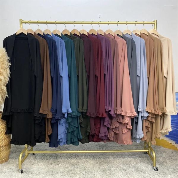 Roupas étnicas 2024 Eid Ruffle Mulheres Abaya quimono Tradicional Orração Muçulmana Burqa Khimar Uma camada Nida Crepe Niqab Hijab nikab