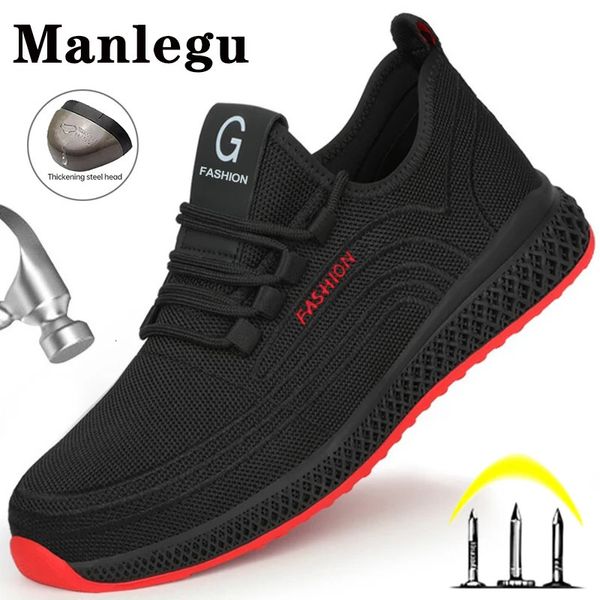 Manlegu Air Mesh Steel Toe Work Shoes Hoosboless Works Works Women Man Safety Shoes Lightweight Puncture-защищенные ботинки 240430